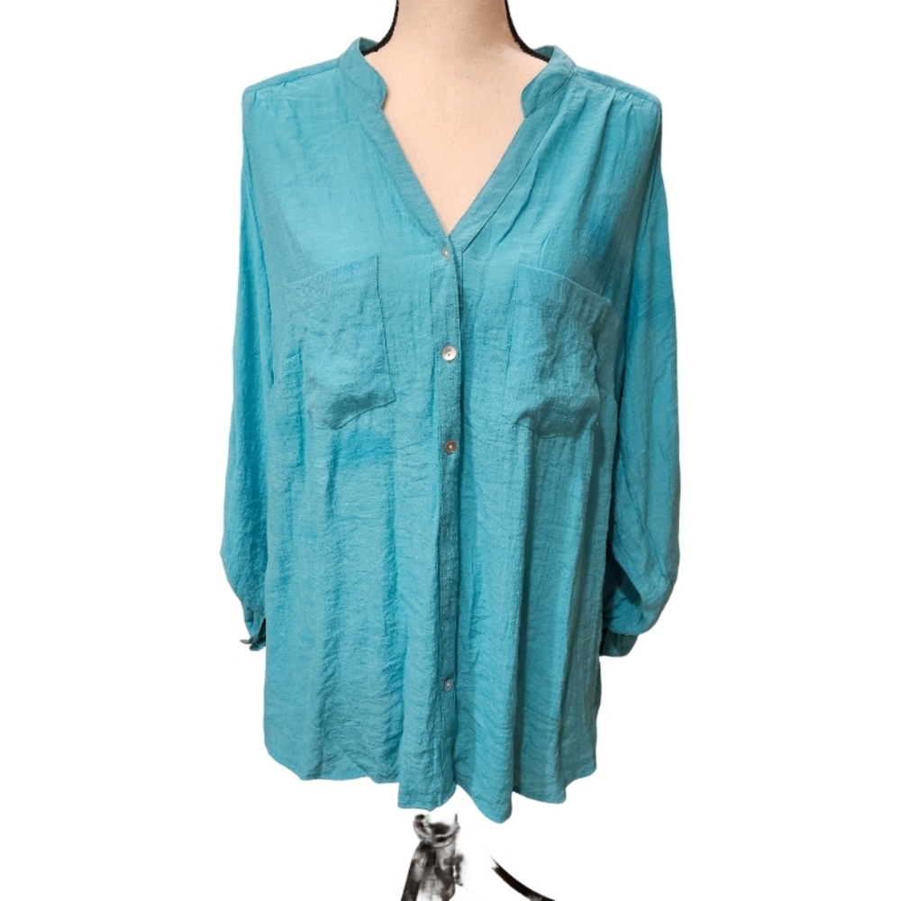 Kim Rogers - Women's Blue Button-Up Top